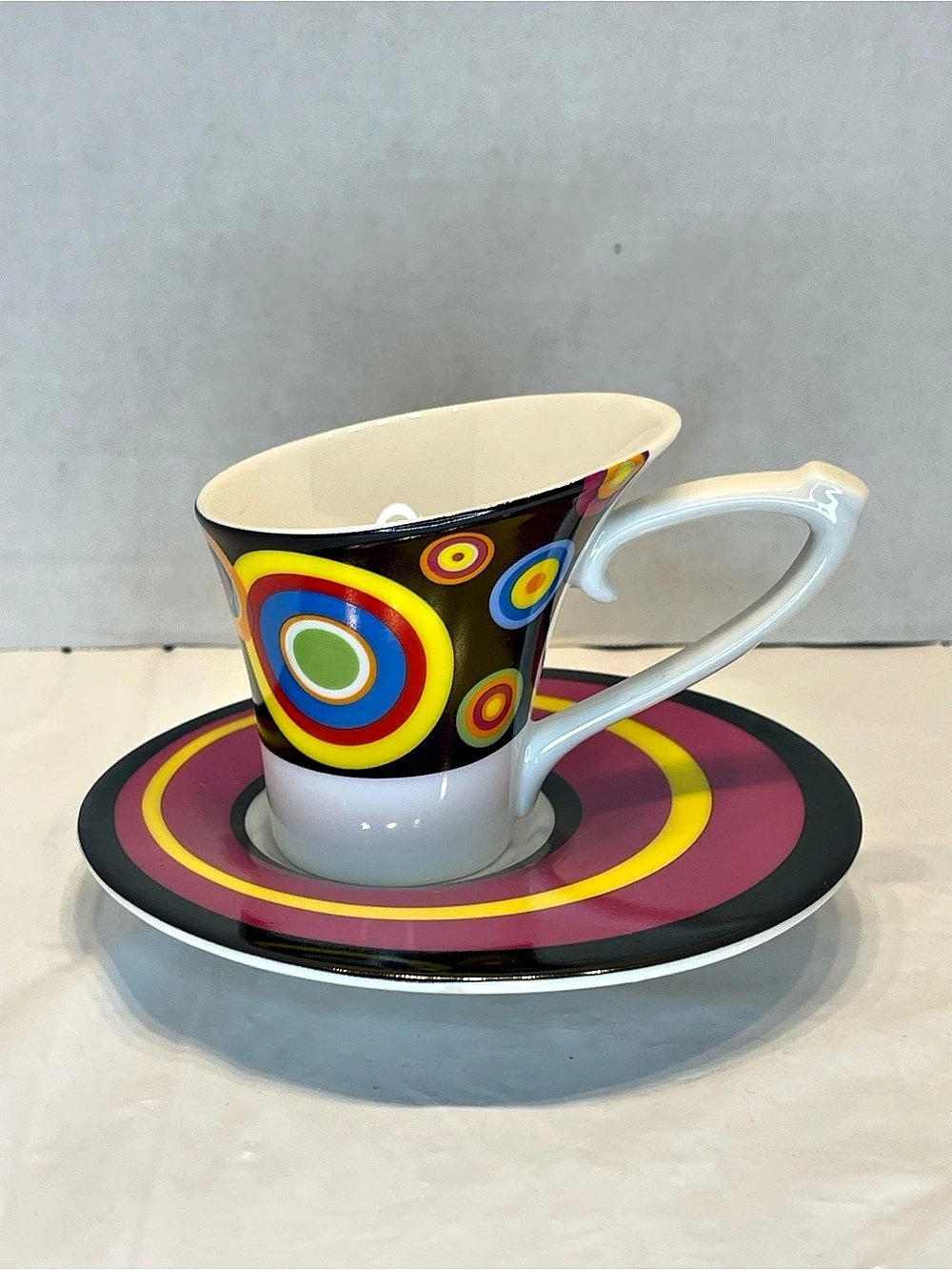 Geometric Cup & Saucer in Black & Red